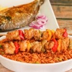 Oven Baked Jollof Rice served with garnish