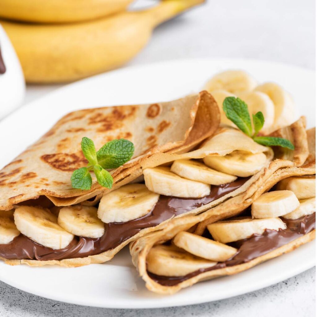 Crepes With Pancake Mix presented with chocolate and banana