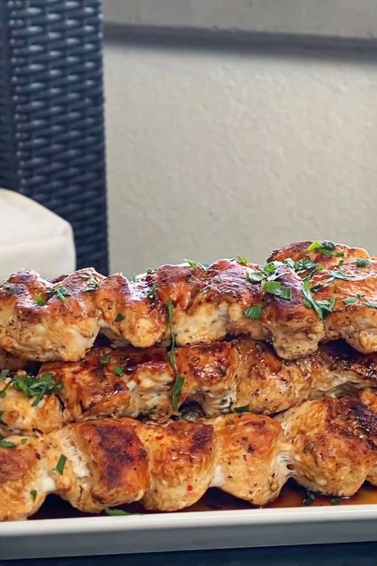 close up Greek Chicken Souvlaki.