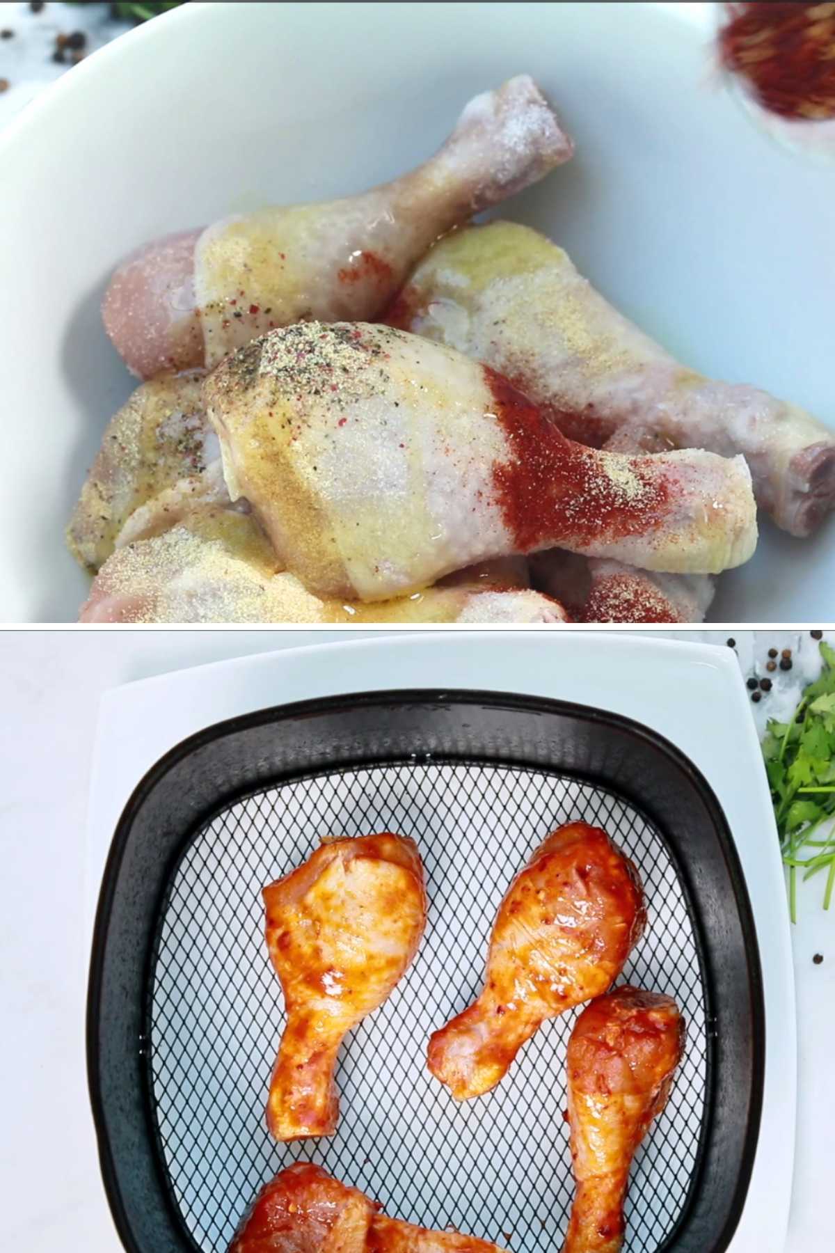 adding spices to Piri Piri Chicken Drumsticks.