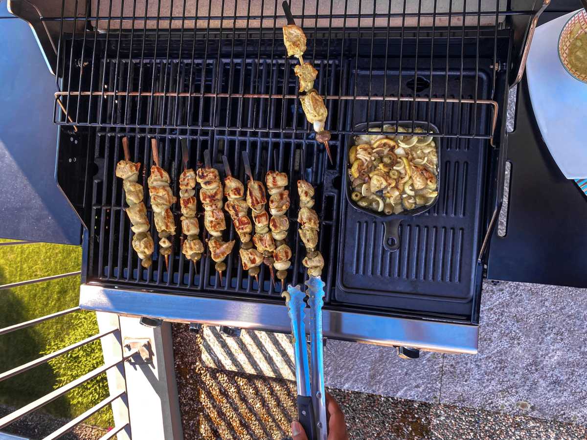 From Above Poulet Yassa Skewers.