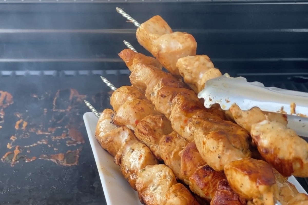 Greek Chicken Souvlaki out of the grill.
