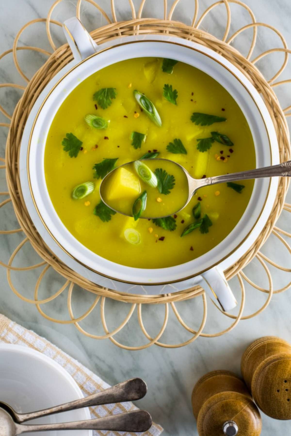 a spoon of Zanzibar Urojo close from above.