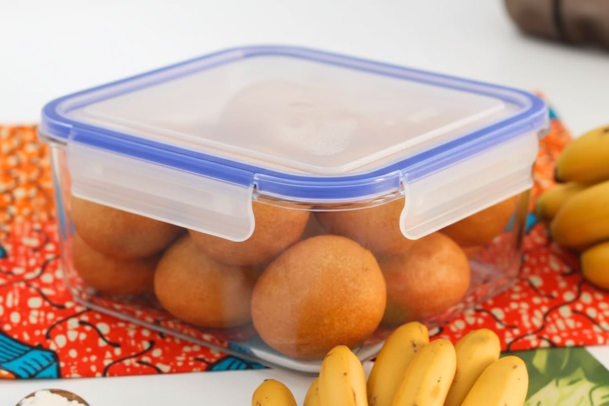 Storing Banana Puff Puff in an airtight container