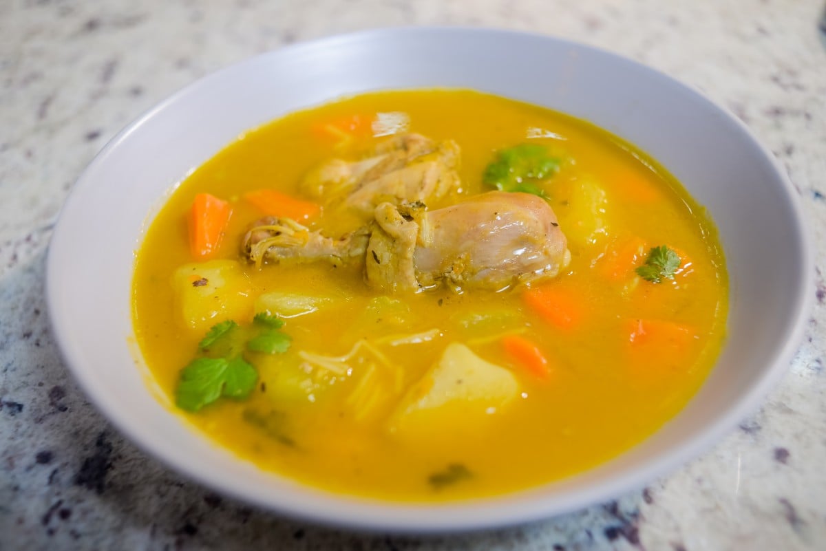 close up Dominican chicken soup