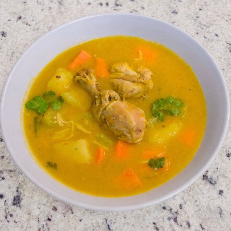 Dominican chicken soup with vegetables and potatoes