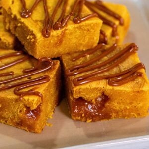 Homemade pumpkin blondies with a soft, chewy center