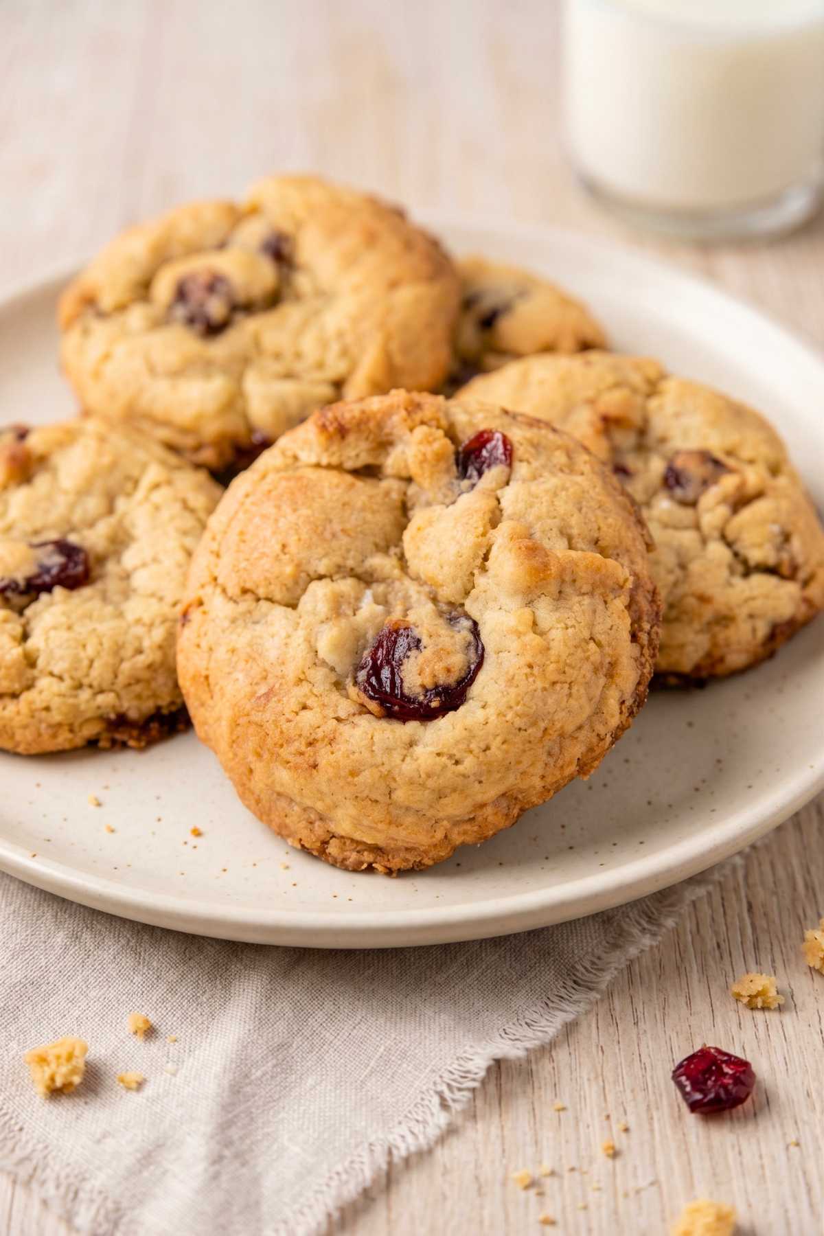 New York-style guava and white chocolate cookies on a ceramic plate