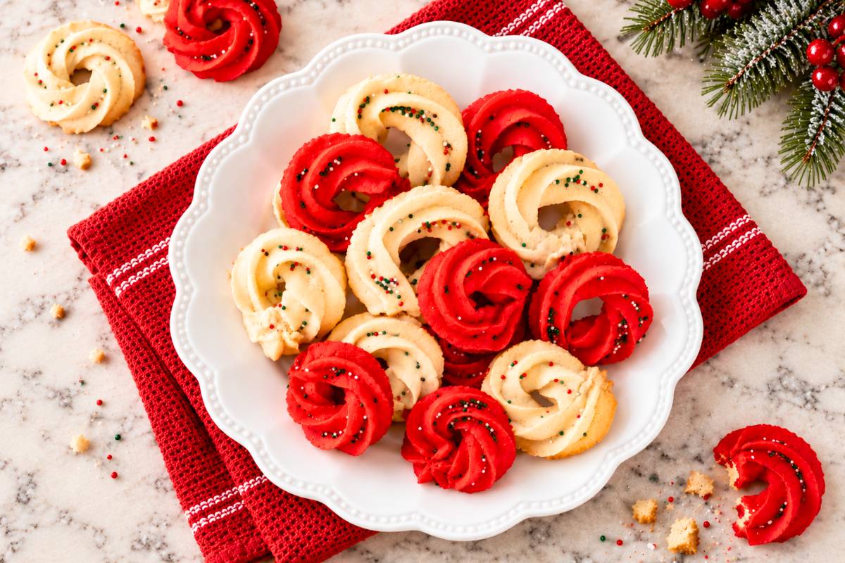 Buttery Christmas cookies served on a plate