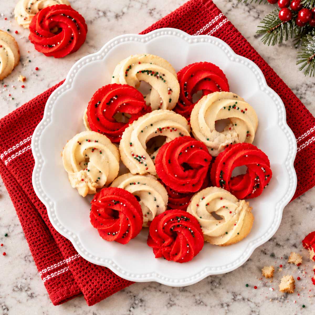 Christmas butter cookies with a golden-brown edge