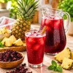 Jugo de Piña con Jamaica in a glass